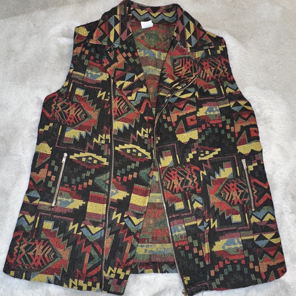 West 36th Vintage Womens Multicolor Southwest Aztec Tapestry Vest Sz M